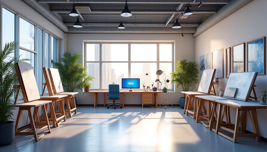 Celestial Canvas creative studio space with modern art and equipment
